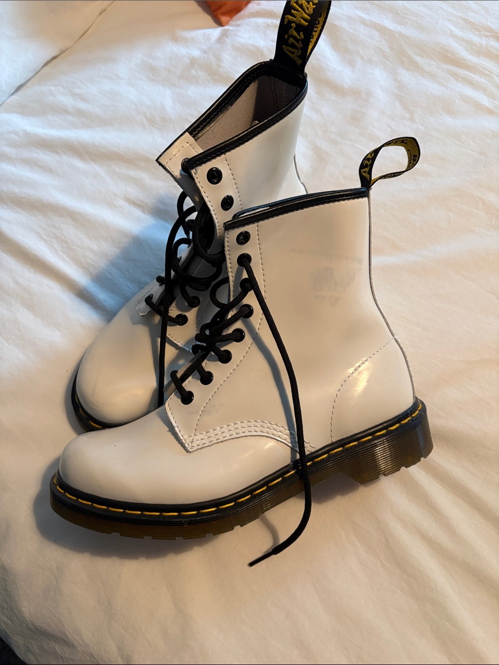 Dr Martens White Lace-Up Combat Boots with Black Trim